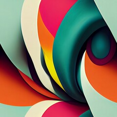 The image features a mesmerizing pattern of psychedelic swirls and curves in bold, bright colors. The lines are fluid and organic, blending together to create a groovy, Generative AI, illustration