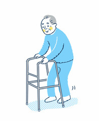 歩行器を使って歩くシニア男性