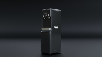Front perspective view water dispenser on the black background premium photo 3d render