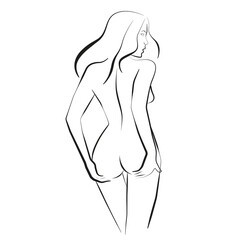 Fototapeta premium Trendy Line Art Drawing of Woman Body. Beauty Female Figure Minimalistic Black Lines Drawing. Female Back Continuous One Line Abstract Drawing. Modern Scandinavian Design. Vector Illustration. 