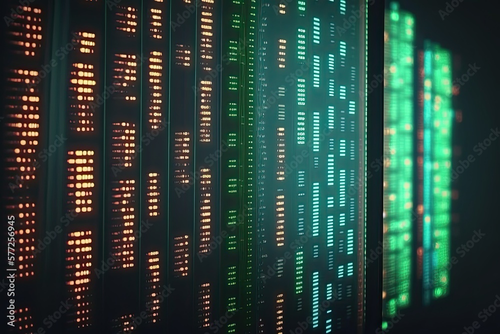 Wall mural abstract cyberspace code digital technology background. stream big data. generative ai