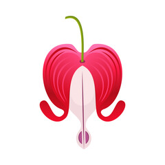 Single one line drawing beauty lamprocapnos spectabilis for garden logo. Decorative bleeding heart flower for home art wall decor poster print. Modern continuous line draw design vector illustration