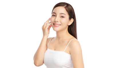 Beautiful young asian woman with clean fresh skin on white background, Face care, Facial treatment, Cosmetology, beauty and spa, Asian women portrait.