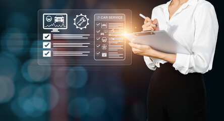 Female customer checking a list form of vehicle inspection and repair services