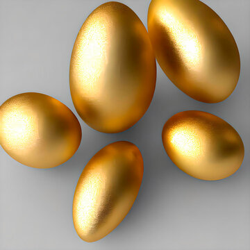 .Golden egg image of a shiny isolated on gray background, generative AI.