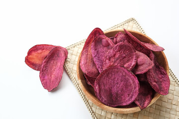 Keripik Ubi Ungu or Sweet Potato Chips, Indonesian traditional snack. 
