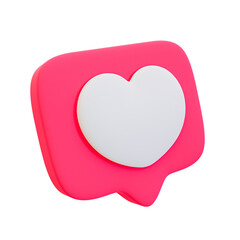 3d minimal romantic  chat. couple communication. Lovely chat. heart icon with a message box. 3d illustration.