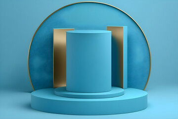 Blue 3d render of podium winner on background abstract for beauty products. Generative Ai.