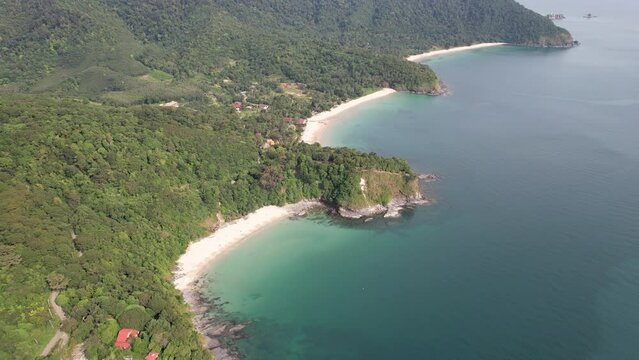 Forward reveal drone footage of Nui Bay, Khlong Chak and Bamboo beaches on sunny day. Ko Lanta, Krabi Province, Thailand.