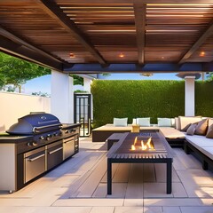 12. An outdoor patio with a grill and furniture for relaxing.1, Generative AI