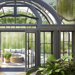 16. A sunroom with big windows and plants for enjoying the outdoors.1, Generative AI