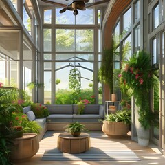 16. A sunroom with big windows and plants for enjoying the outdoors.3, Generative AI