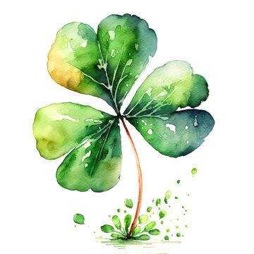 Shamrock leaf for St. Particks day. Digital watercolor painting over generative ai.