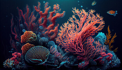 Fototapeta na wymiar fluorescent sea plant. Colorful underwater flora