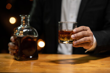 Celebrate whiskey on a friendly party in restaurant