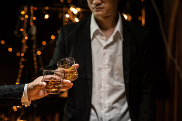 Celebrate whiskey on a friendly party in restaurant
