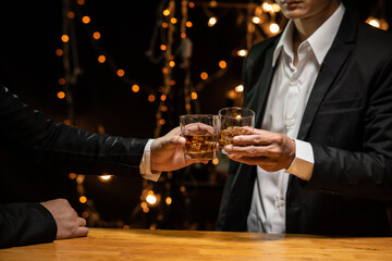 Celebrate whiskey on a friendly party in restaurant