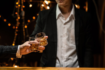 Celebrate whiskey on a friendly party in restaurant