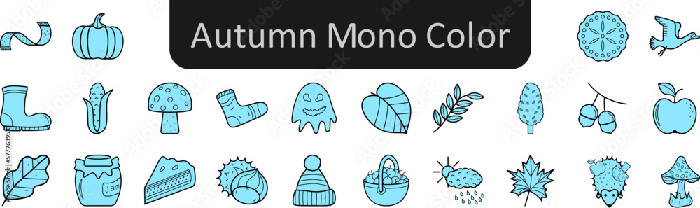 Poster autumn mono color icons set. web icon set. website set icon vector.