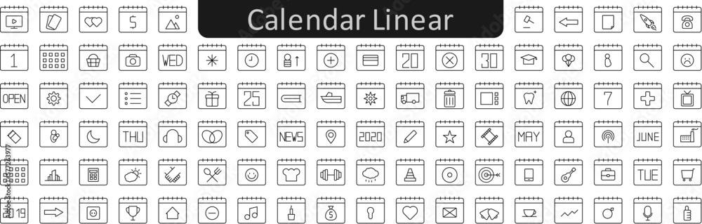 Poster calendar linear icons set. web icon set. website set icon vector.