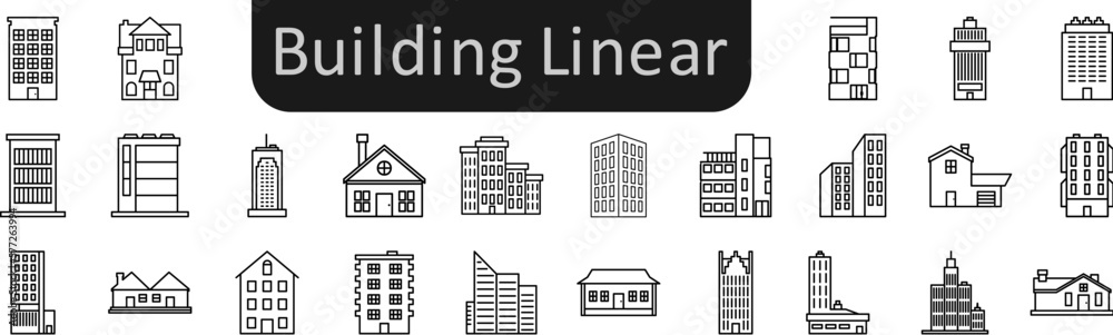 Poster building linear icons set. web icon set. website set icon vector.