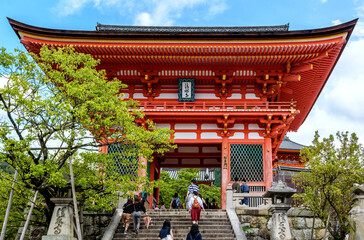 The famous Kiyomizu-dera Temple Gate in Kyoto, founded in 778 and its present buildings were...