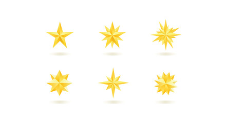 Decorative Shiny Star Collection, A set of yellow stars on a white background
