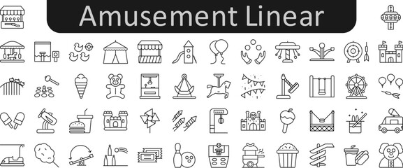 Amusement linear vector icon set collection