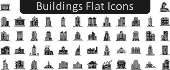 Buildings flat vector icon set collection