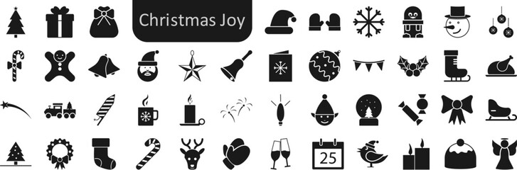 Christmas joy flat vector icon set collection