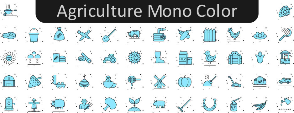 Agriculture mono color vector icon set collection