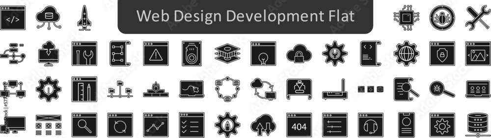 Poster web design development flat icons set. web icon set. website set icon vector.