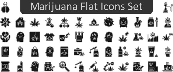 Marijuana flat vector icon set collection