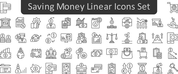 Fototapeta na wymiar Saving money linear icons set. Web icon set. Website set icon vector.
