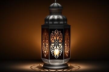 Concept of Ramadan celebration: Traditional Muslim lantern with candle inside