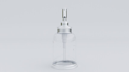 Front view Empty transparent bottle soap dispenser on white background premium photo 3d render