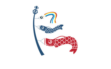 風になびく鯉のぼりのイラスト