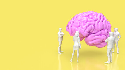 The people and brain on yellow background for creative or teamwork concept 3d rendering