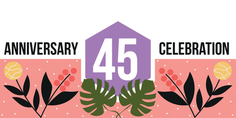 45th anniversary celebration logo colorful and green leaf abstract vector design on white background