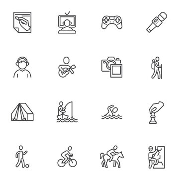 Hobby and recreation line icons set
