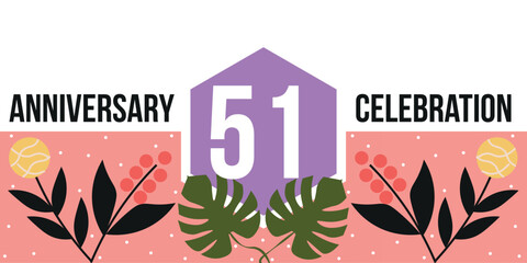 51th anniversary celebration logo colorful and green leaf abstract vector design on white background