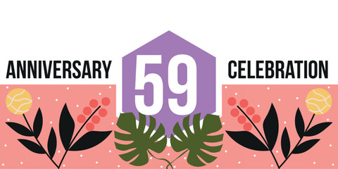 59th anniversary celebration logo colorful and green leaf abstract vector design on white background