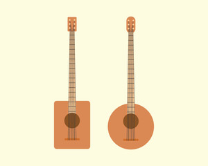 Acoustic banjo flat vector design. Square and round shaped musical instrument.