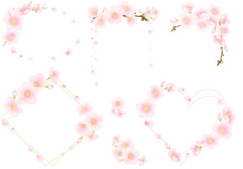 水彩調の桜のフレームセット（ソメイヨシノ）