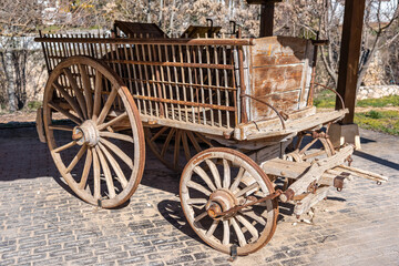 Fototapeta na wymiar Old wooden cart for the transport of materials pulled by animals in the villages of Spain, Olmeda de las Fuentes.