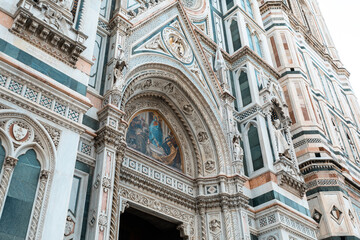 Detail of the facade of the Cathedral of Santa Maria del Fiore in Florence, Italy