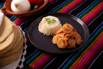 Papas a la mexicana. Traditional homemade dish, there are many recipes for this dish based on its basic ingredients, which are potatoes, chili and onion.