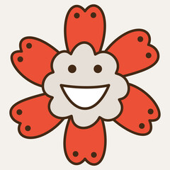 Fototapeta premium Smiling flower, abstract personage, mascot design, funny face, cute icon.
