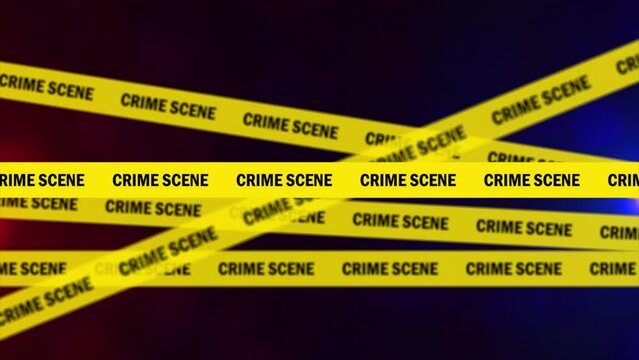 Crime scene tape moving animation background with glowing blue and red lights on 4k footage.