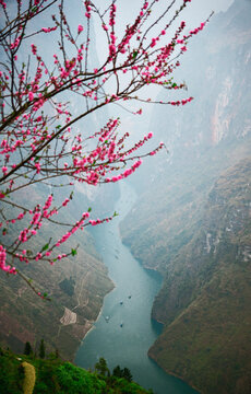 Nho Que river in Ha Giang viewed from the top during spring                               